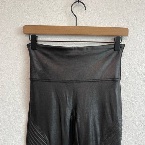 Spanx Faux Leather Moto High Waist Shaping Pull-On Ankle Leggings Very Black M - Picture 8 of 15